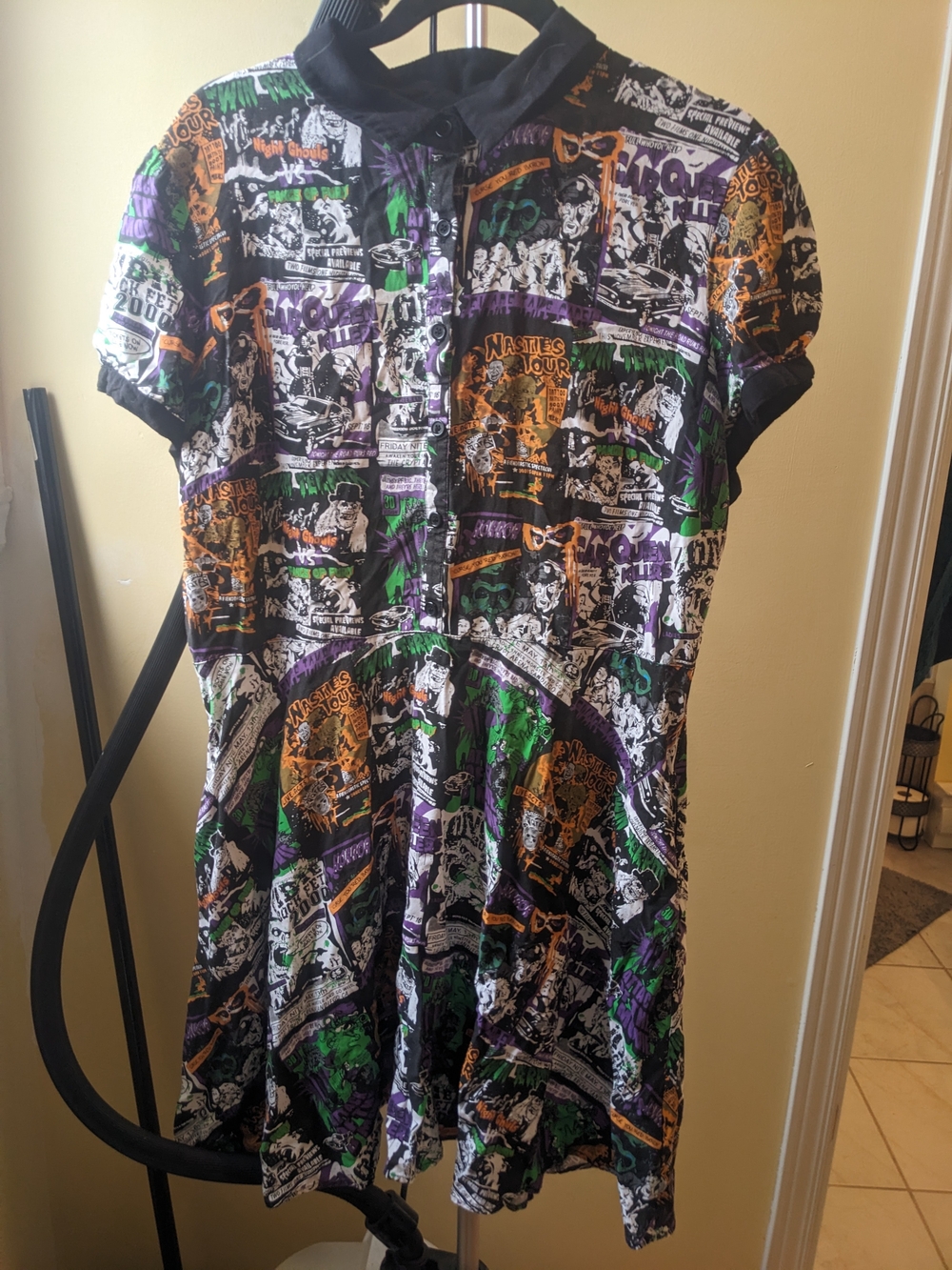 Hell Bunny Horror Print Mini Collared Dress.